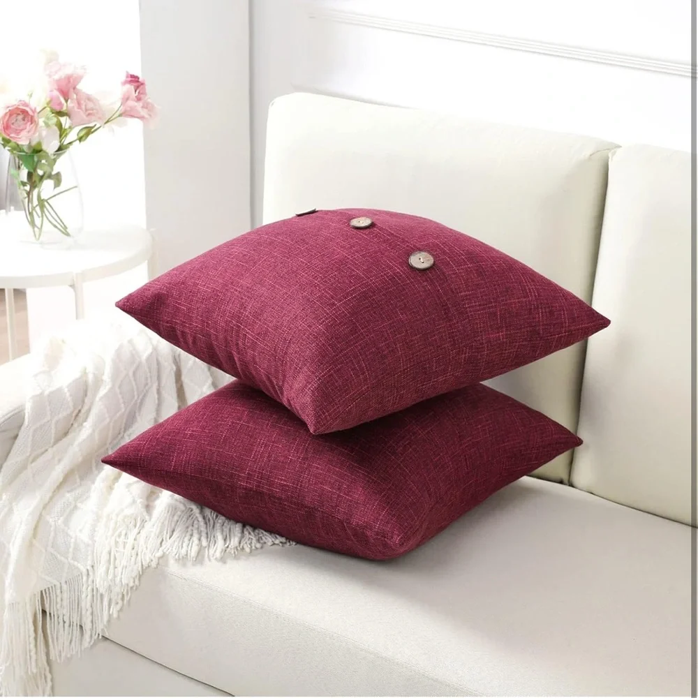 New Burgundy Linen Throw Pillow Covers 22x22 Inch